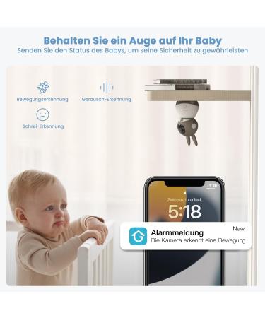 eegeek 2K Babyphone with Camera - 5 WLAN Video Monitor PTZ 355 Night Vision Motion & Noise Detection App Control - Buy Online on GoSupps.com