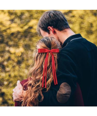 Ambesi Ribbon Hair Bow Hair Clips Black Red Milky White Navy Blue Hair Clip Tassel Bow for Women Girl Long Tail French Bow Hair Barrette Accessories Gift for Birthday/Party/Show/Christmas black+red+milky white+navy blue - Buy Online on GoSupps.com