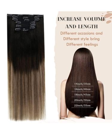 Vivien Real Hair Clip Extensions 7PCS 140g - PU Clip In Brown & Natural Black with Caramel Blonde Highlights - 20 Inch #1B/4/27 - Buy Online on GoSupps.com