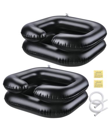 AW Set of 2 Inflatable Shampoo Bowl Kit Hair Portable Washing Basins Wash Hair in Bed for Elderly Disabled Pregnant Women Black