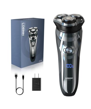 LOBINH Electric Shaver for Men, 100% Washable Rotary Shaver, Rechargeable Electric Razor Wet & Dry Shaving with Pop-up Trimmer, 1 Hour Fast Charging, 4D Floating Head, LCD Power Indicator - PA188 Pa188 Electric Shaver With Adapter