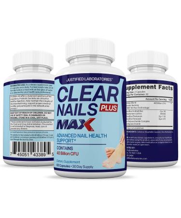 Justified Laboratories Clear Nails Plus Max - 2 Pack Probiotic Pills (40 Billion CFU) - 60 Capsules for Healthier Nails - Buy Online on GoSupps.com
