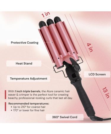 Alure Three Barrel Hair Waver | 1 Inch Ceramic Tourmaline Crimping Iron with LCD Temp Display | Dual Voltage for International Use - Buy Online on GoSupps.com
