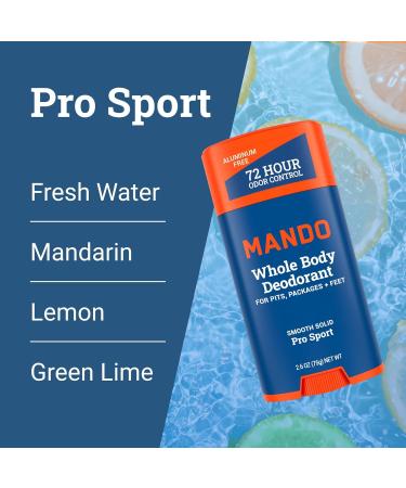 Mando Whole Body Deodorant For Men - Smooth Solid Stick - 72 Hour Odor Control - Aluminum Free Baking Soda Free Skin Safe - 2.6 ounce (Pack of 2) - Pro Sport Pro Sport 2.6 Ounce (Pack of 2) - Buy Online on GoSupps.com