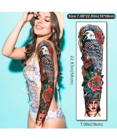 Classic Sailor Jerry Style Temporary Tattoo Sleeves - 55 Old School Stickers for Adults, Kids, Men, Women - American Traditional Flower Design - Buy Online on GoSupps.com