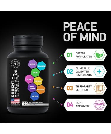 Shop Essential Amino Acids for Muscle Growth - Vegan BCAA Supplement for Men & Women | 120 Capsules - Advanced Workout Power & Recovery - Buy Online on GoSupps.com