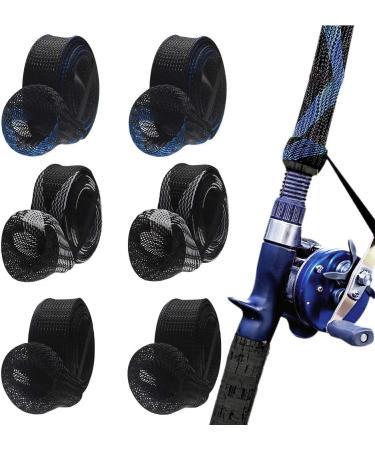 Dndo 7PCS Fishing Rod Sleeve - Braided Mesh Rod Cover for Protecting Fishing Rod - Black with Blue/White - Protector Pole Gloves Fishing Tools - Buy Online on GoSupps.com