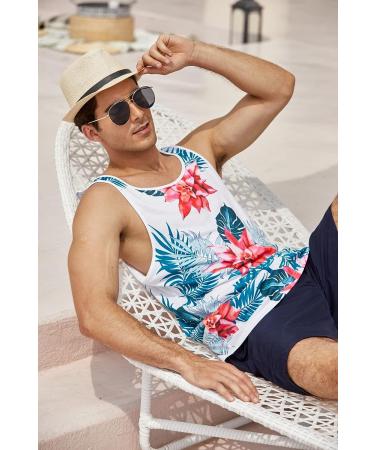 COOFANDY Men's Floral Tank Top - Sleeveless All Over Print Tee for Sport - White, Size Medium - Buy Online on GoSupps.com
