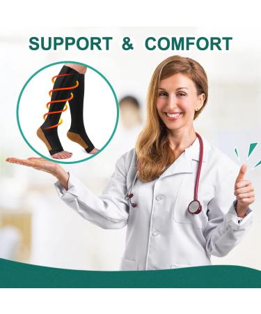Copper Zipper Compression Socks 15-20mmHg - 2 Pairs, Open Toe Support, Black, Large-X-Large - Buy Online on GoSupps.com