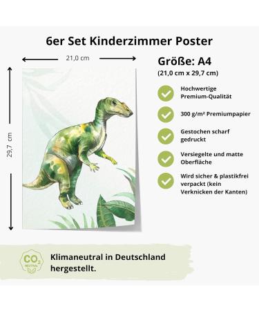 Meinbaby123 Dino Poster Set for Kids | 6 DIN A4 Dinosaur Pictures | Boys' Room Decor | Baby Room Decoration | Children's Wall Art - Buy Online on GoSupps.com