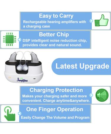 Banglijian Rechargeable Hearing Aids for Adults & Seniors - Magnetic Contact Charging Box - Noise Reduction, Feedback Cancellation - Silver - Buy Online on GoSupps.com