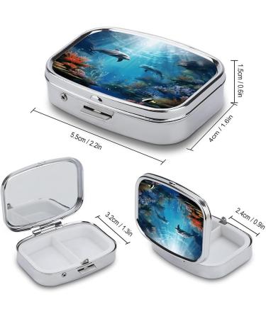 Blue Ocean Underwater Fish Print Pill Box | 2 Compartment Decorative Metal Pill Organizer for Travel & Purse - Buy Online on GoSupps.com