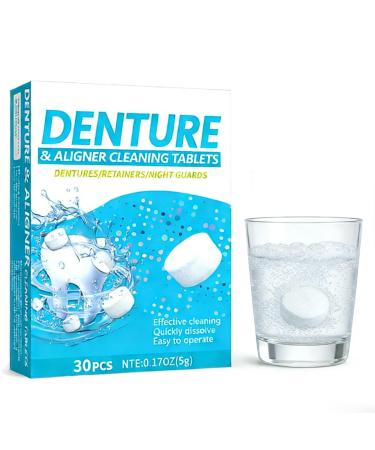 Aligner Cleaner Tablets Deep Cleaning Stain Remover Denture Cleaner Mouth Guard Cleaner - 30 Count 1-Month Supply