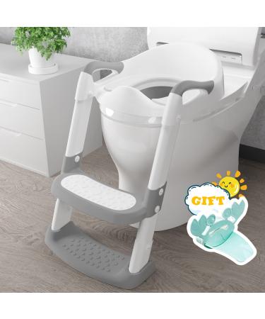 Potty Training Seat with Step Stool Ladder, Gentle Monster Toddler Potty Training Toilet for Kids Boys Girls Baby, Foldable & Comfortable Training Potty Chair Toilet for Child with Anti-Slip Pad(Grey) Gray