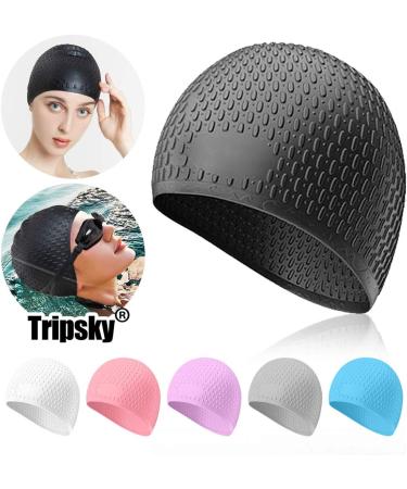 Tripsky Silicone Swim Cap - Ideal for Curly Short to Long Hair - Unisex Bathing Cap for Men and Women - Black - Buy Online on GoSupps.com