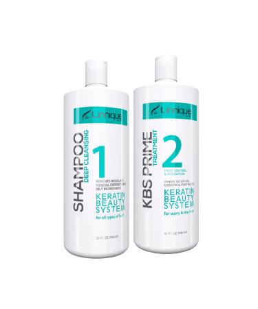 UNNIQUE KBS Prime Keratin Hair Treatment Kit - Keratina Brasile a for Ultimate Hydration & Shine - Ideal for Treated Wavy or Dull Hair 32Oz