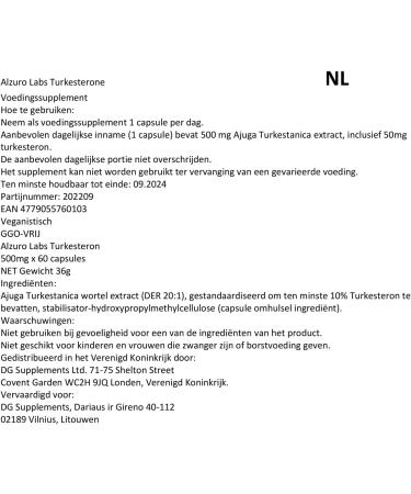 ALZURO LABS Turkesterone 10000mg Equivalent Ajuga Turkestanica Extract 201 500mg 60 vegan capsules 3rd batch tested by laboratory - Buy Online on GoSupps.com