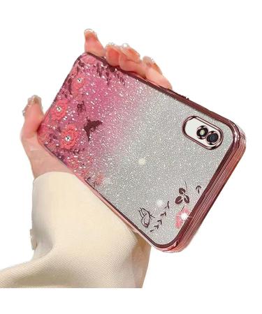 Tivenfezk nadoli glitter diamond case for xiaomi redmi 9a sparkle flower butterfly cell phone cover soft slope cover frame glossy silicone rhineau etui protective cover xiaomi redmi pink