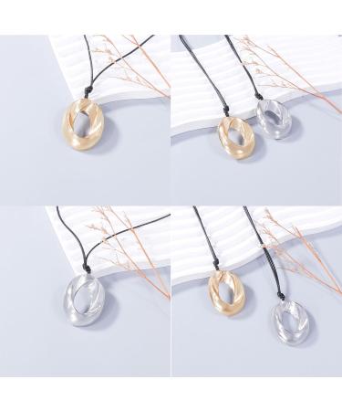 Oralgos Elegant Oval Metal Necklace - Geometric Hollow Pendant Fashionable Unisex Silver Jewelry Accessory - Buy Online on GoSupps.com