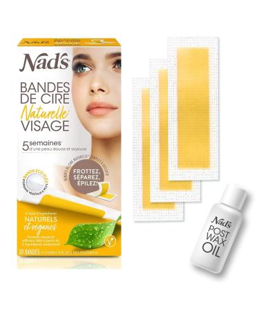 Nad's Wax Strips Facial Hair Removal - Waxing for Women - 30 Vegan Cold Wax Strips - Natural Facial, Hair Removal