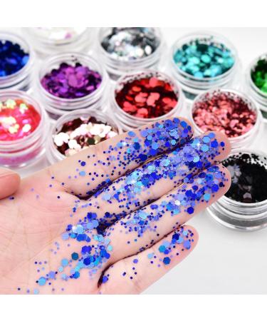 12 Colors Lvzongxin Glitter Face & Body Powder - 60ml Festival Makeup Nail & Hair Glitter for Masquerade & DIY Crafts - Buy Online on GoSupps.com