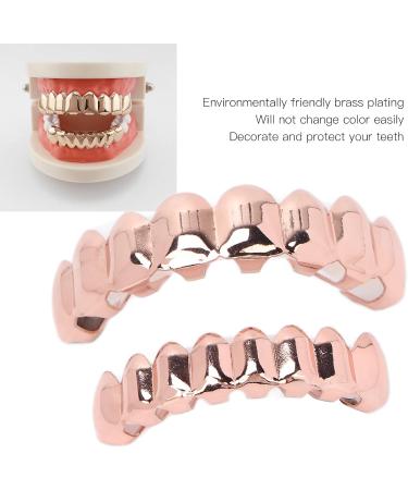 Alloy Hip Hop False Teeth Set - Upper & Lower Rose Gold Teeth for Halloween Parties & Fashion Shows - Buy Online on GoSupps.com