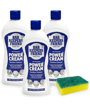 Household Surface Cleaner with Original Bar Keepers Friend Power Cream 3x350ml and a 1x Cleaning Sponge | Barkeeper's Friend Cream Stain Remover for Tea stains Sinks Worktop Enamel Bath - Buy Online on GoSupps.com