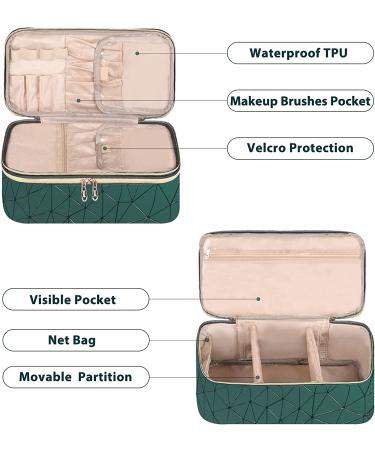 Dofilachy Double Layer Travel Makeup Case- Professional Organizer for Women | Portable Cosmetic Bag with Makeup Brush Holder (Green) - Buy Online on GoSupps.com