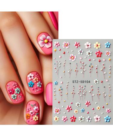 JMEOWIO 3D Embossed Flower Nail Art Stickers Decals Self-Adhesive 5D Spring Summer Colorful Floral Dandelions Nail Supplies Nail Art Design Decoration Accessories 4 Sheets - Buy Online on GoSupps.com