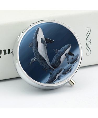 Decorative Round Pill Box - Whale Family Print 3 Compartment Medicine Organizer Portable Metal Pill Case - Buy Online on GoSupps.com