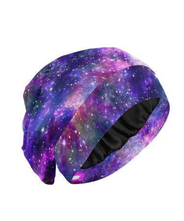JUAMA Galaxy Night Sleep Cap Satin Lined Slouchy Night Sleeping Beanies Slap Hat Seasonal Bonnet Hair Cover for Women