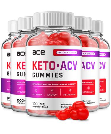 (5 Pack) Ace Keto ACV Gummies - Advanced Formula Ace Keto Plus ACV Gummies Apple Cider Vinegar Ace ACV Weight Management Dietary Supplement Reviews Men Women (300 Gummies)