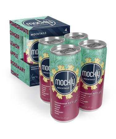 Mockly Love Bite Booze-Free Cocktail | Ready To Drink Non-Alcoholic Cocktail | Mocktail Drink Mixer | Pomegranate Ginger Lemon Apple Tonic Rosemary | Zero Proof | 4-Pack