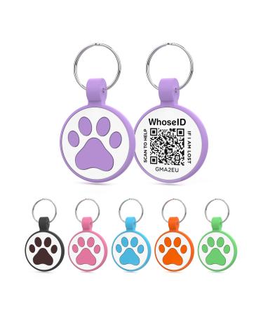 Whoseid QR code Cat brand modifiable online profile several emergency contacts silicone cat stamp light waterproof no jinging collar accessories (medium to large races-3.2 cm purple) medium to large breeds-1.25 "violet