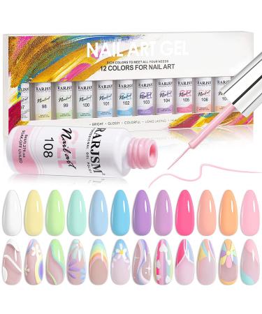 RARJSM Nail Art Gel Liner Painting Polish Set,12 Pastel Colors Spring Summer Collection,Painted Gel Nail Polish Set Build in Thin Brush Soak Off Curing Requires Salon DIY Nail Design Line Art Gel 8ML Pastel Color Set - Buy Online on GoSupps.com