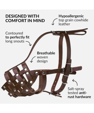 Collardirect Leather Basket Muzzle for Large Breeds - German Shepherd Dalmatian Doberman Setter - Medium Size (1 Piece) - Chestnut Brown - Buy Online on GoSupps.com