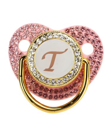 Asixxsix Golden Baby Schnuller Strass-letter bling baby pacifier personalized bling pacifier curved silicone pacifier with chain clip for baby shower newborn photography letter t