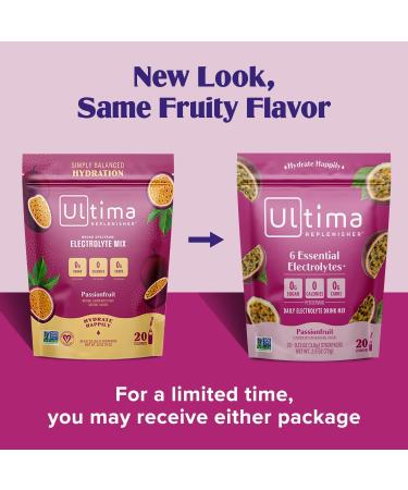 Ultima Replenisher Passionfruit Electrolyte Drink Mix 20 Keto-Friendly Stickpacks with 6 Electrolytes & Trace Minerals Non-GMO Sugar-Free Hydration Packets - Buy Online on GoSupps.com