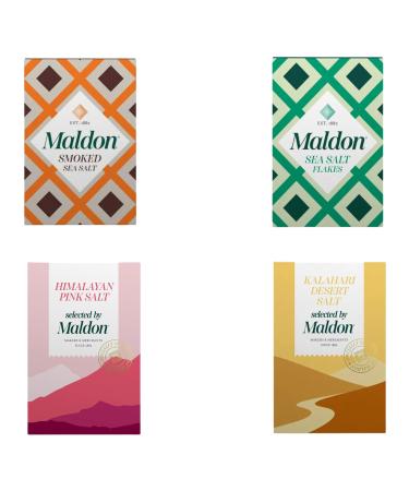 Maldon Sea Salt Pick N Mix - Choose From 4 Flavours | Himalayan Pink Kalahari Desert Original Smoked Sea-Salt - Perfect for a Wide Range of Dishes Four Generations - Pack of 4 250.00 g (Pack of 4)