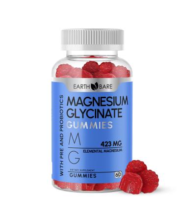 Earth Bare Magnesium Glycinate Gummies - High Potency Magnesium Supplement with Maximum 423mg of Elemental Magnesium Pre and Probiotics | Magnesium Bisglycinate for Superior Health Support | 60 Count