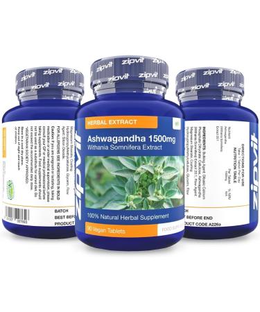 High Strength Ashwagandha Extract 1500mg - 90 Vegan Tablets for Stress Relief & Anxiety - Buy Online on GoSupps.com