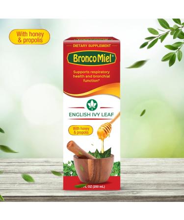 BRONCOMIEL Ivy Leaf 8 fl oz Syrup - English Ivy Leaf Blend with Honey & Propolis for Respiratory & Bronchial Support - Suitable for Adults & Children 12+ - Buy Online on GoSupps.com