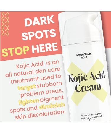 Supplement Spot Kojic Acid Face Cream for Dark Spots - Retinol A & Vitamin E Treatment - Anti-Aging & Even Skin Tone - 3.4 Oz - Buy Online on GoSupps.com