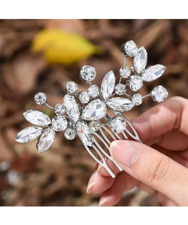 Handcess Silver Rhinestone Bridal Hair Comb - Elegant Crystal Wedding Accessories for Women & Girls - Buy Online on GoSupps.com