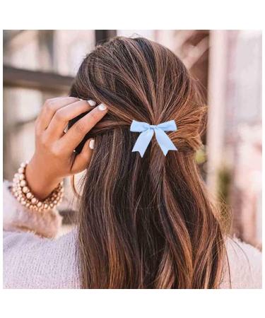 Aneneiceera Vintage Silk Bow Hair Clip Blue Bow Hair Barrette Clip Tiny Tulle Hair Bow Clip French Bowknot Tail Clips Cute Bowknot Hair Accessories for Women and Girls Gifts (Light Blue)