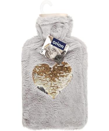 Orion Group Hot Water Bottle - 1.6L Rubber Bed Bottle in Soft Grey Heart Cover | Ideal for Comfort & Warmth - Buy Online on GoSupps.com