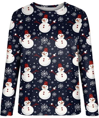 Women's Christmas Print O-Cutout Casual Sweater - Loose Dark Blue Sweatshirt with Circular Neckline for Family - Buy Online on GoSupps.com