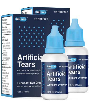 2 PK Artificial Tears Eye Drops for Dry Eyes - Extra Strong Moisturizing Lubricating Eye Drops - Potent Concentration for Fast Acting Dry Eye Relief - 30mL by EzriCare