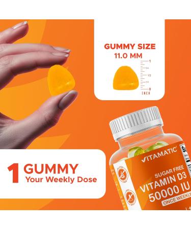 Vitamatic Sugar Free Vitamin D3 50,000 IU Weekly Supplement - 120 Pectin Based Gummies - Vitamin D Capsules for Bones, Teeth, and Immune Support (50000 IU) - 2 Pack - Buy Online on GoSupps.com