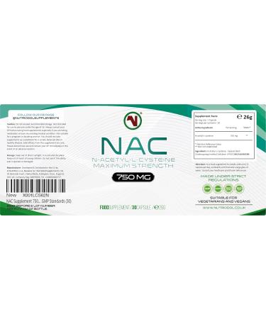 NAC Supplement 750mg Vegan capsules - High Bioavailability Amino Acid - EU Made to ISO/GMP Standards - Non-Toxic L-Cysteine - 30 Capsules - Buy Online on GoSupps.com